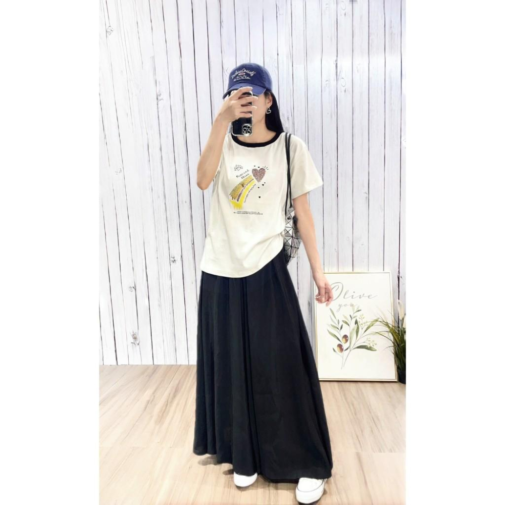 《MIKA米卡服飾》隔日到貨 韓版棉T 短袖T恤 百搭棉T 棉T 愛心棉T 短袖上衣 配色領 中長版T 涼感衣 素T-細節圖5