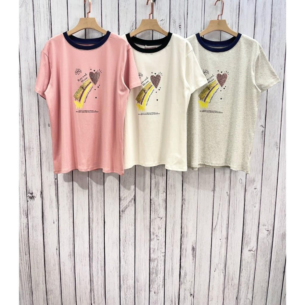 《MIKA米卡服飾》隔日到貨 韓版棉T 短袖T恤 百搭棉T 棉T 愛心棉T 短袖上衣 配色領 中長版T 涼感衣 素T-細節圖9