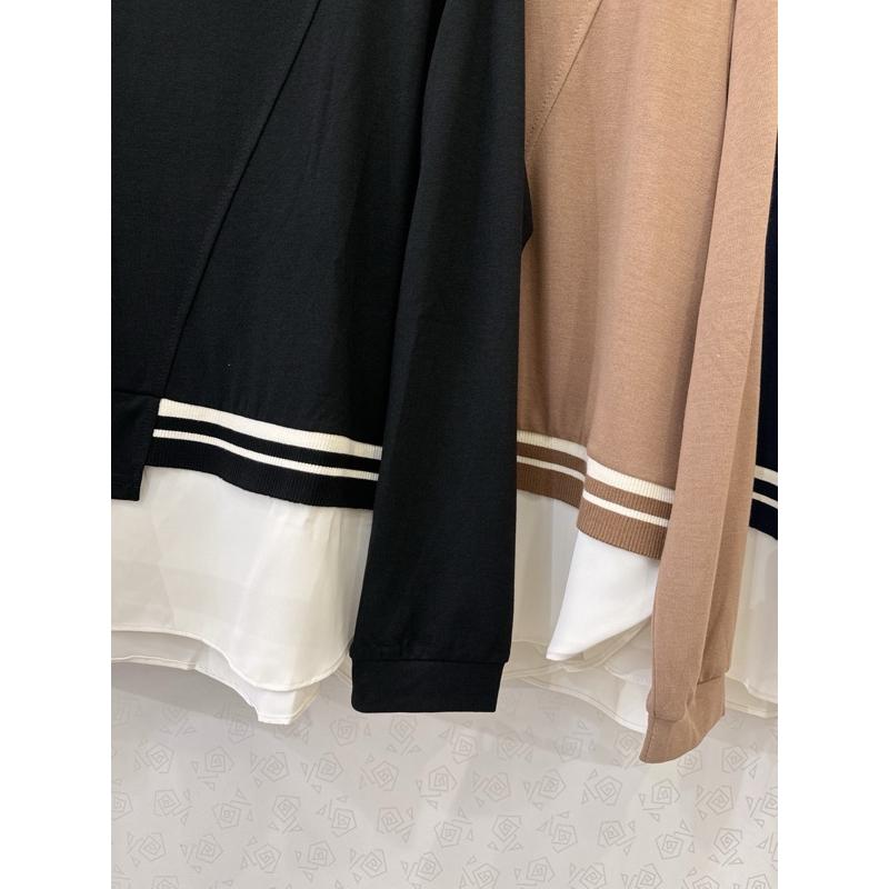 《MIKA米卡服飾》隔日到貨 假兩件棉拼接雪紡上衣 假兩件上衣 長袖  修身下圓擺  設計款 上班 螺紋剪接假兩件 女裝-細節圖5