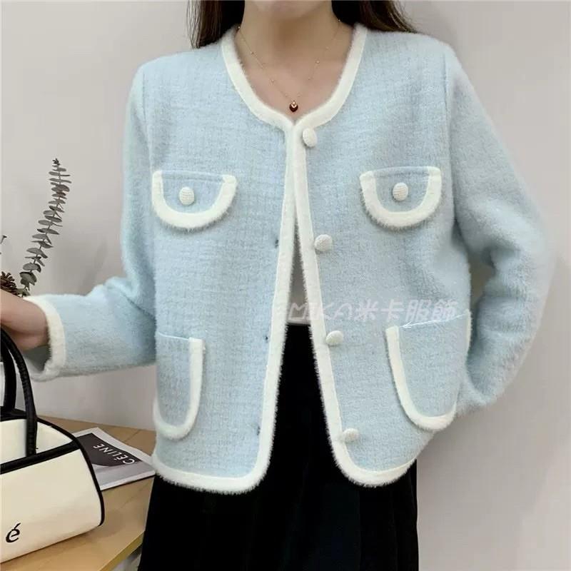 《MIKA米卡服飾》隔日到貨 小香風外套 水貂絨外套 小香外套 外套 小香風 針織 針織外套 秋冬外套 毛衣外套-細節圖2