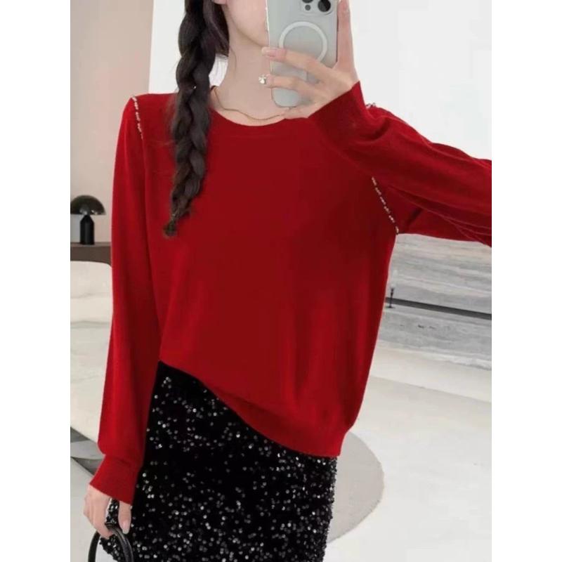 《MIKA米卡服飾》韓版釘鑽針織衫 針織上衣 圓領 女裝 針織衫 百搭 顯瘦上衣 針織 長袖-細節圖5