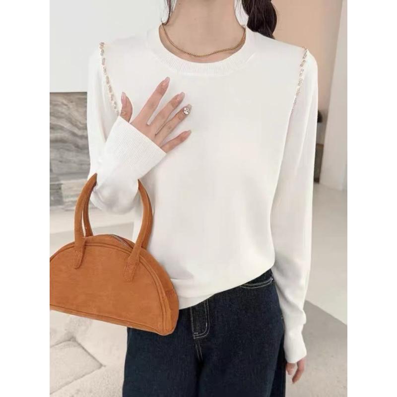 《MIKA米卡服飾》韓版釘鑽針織衫 針織上衣 圓領 女裝 針織衫 百搭 顯瘦上衣 針織 長袖-細節圖6