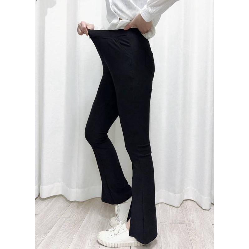 《MIKA米卡服飾》喇叭褲 工作褲 開衩褲 收腹褲 彈力褲 黑色長褲 顯瘦褲 學生褲 上班褲 女裝-細節圖5