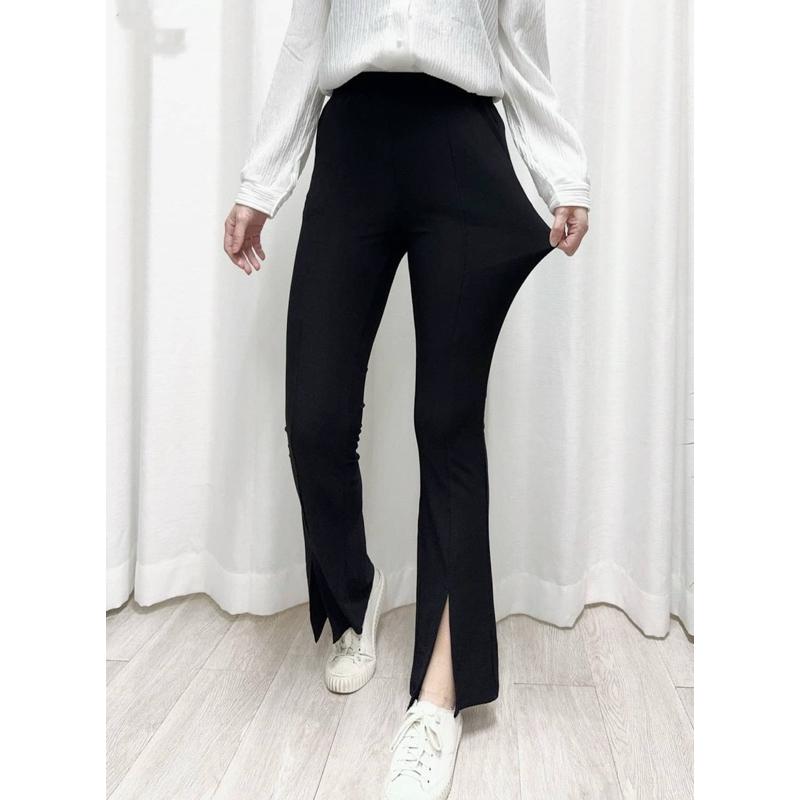 《MIKA米卡服飾》喇叭褲 工作褲 開衩褲 收腹褲 彈力褲 黑色長褲 顯瘦褲 學生褲 上班褲 女裝-細節圖6