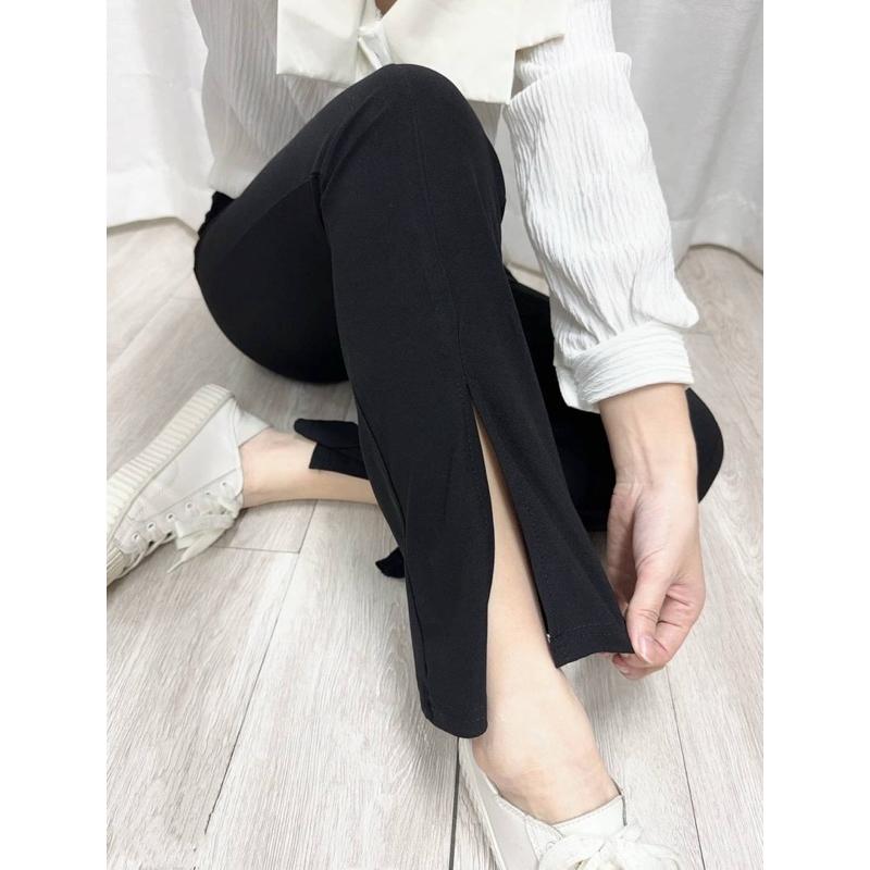 《MIKA米卡服飾》喇叭褲 工作褲 開衩褲 收腹褲 彈力褲 黑色長褲 顯瘦褲 學生褲 上班褲 女裝-細節圖7