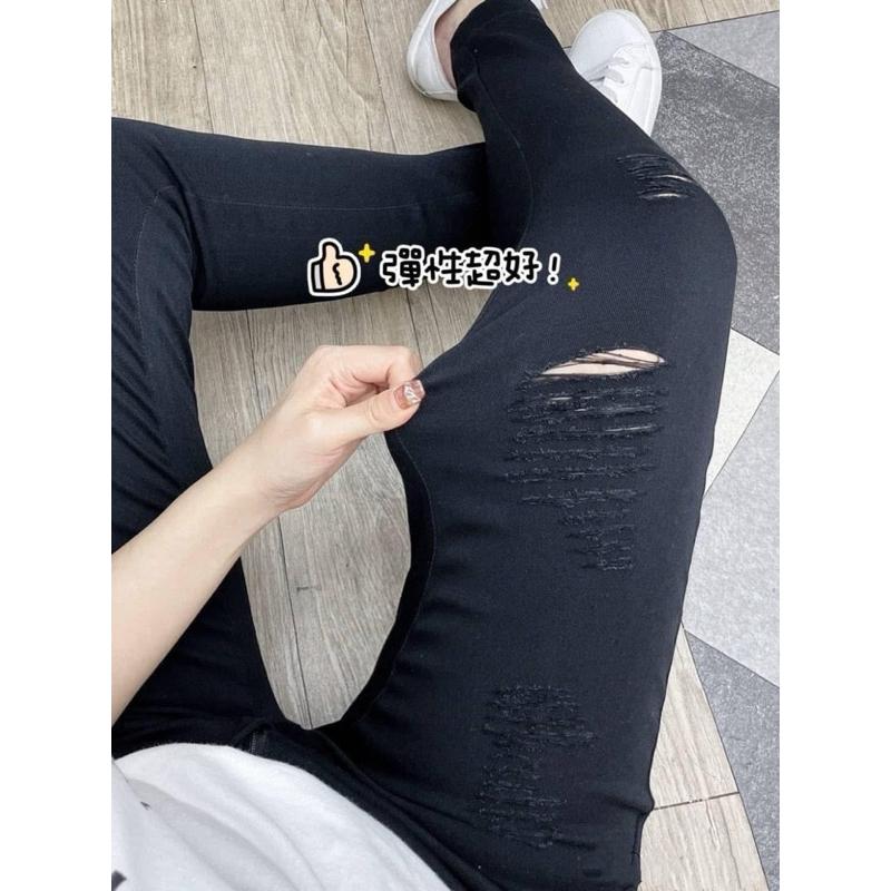 《MIKA米卡服飾》開釦拉鍊割破黑長褲 激瘦破褲 窄管褲 鉛筆褲 黑褲 合身褲 刷破褲 開釦拉鍊褲 抓破 破褲 快速出貨-細節圖4