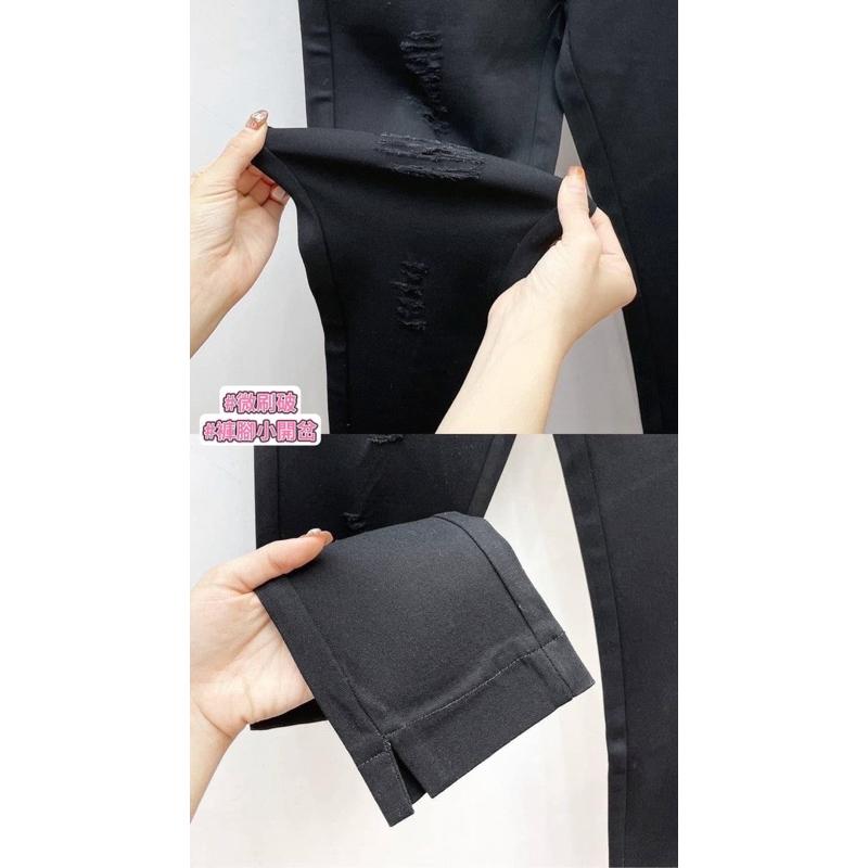 《MIKA米卡服飾》開釦拉鍊割破黑長褲 激瘦破褲 窄管褲 鉛筆褲 黑褲 合身褲 刷破褲 開釦拉鍊褲 抓破 破褲 快速出貨-細節圖6