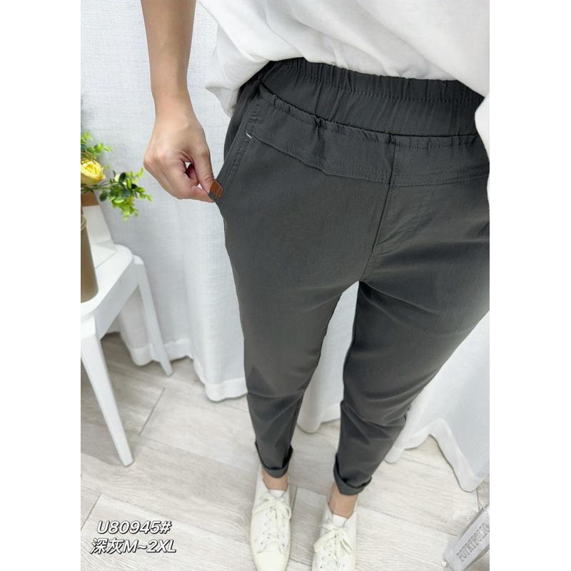 《MIKA米卡服飾》皮標彈力褲 休閒褲 工作褲 黑長褲 長褲 黑褲 女裝-細節圖6