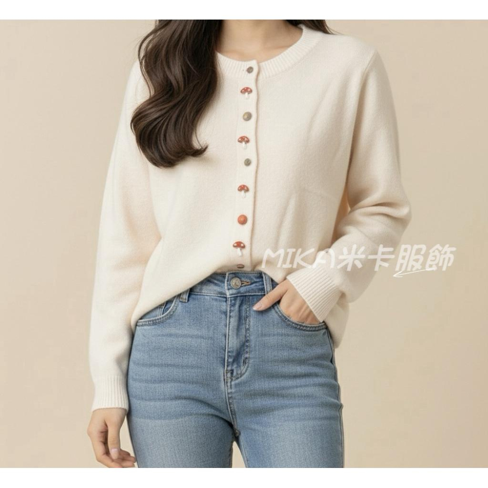 《MIKA米卡服飾》蘑菇彩釦針織開衫 針織外套 針織毛衣 針織上衣 長袖上衣 針織衫 針織 毛衣 小香風外套 外套 女裝-細節圖2