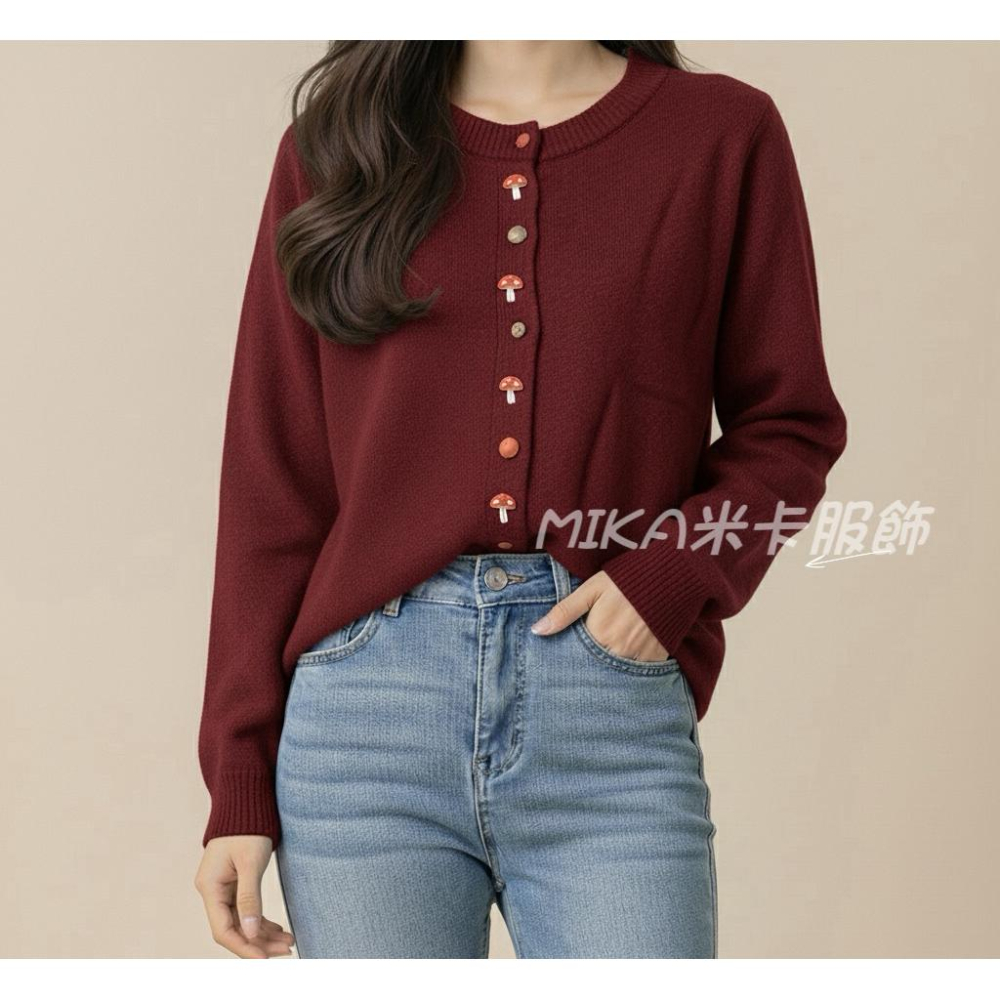 《MIKA米卡服飾》蘑菇彩釦針織開衫 針織外套 針織毛衣 針織上衣 長袖上衣 針織衫 針織 毛衣 小香風外套 外套 女裝-細節圖3