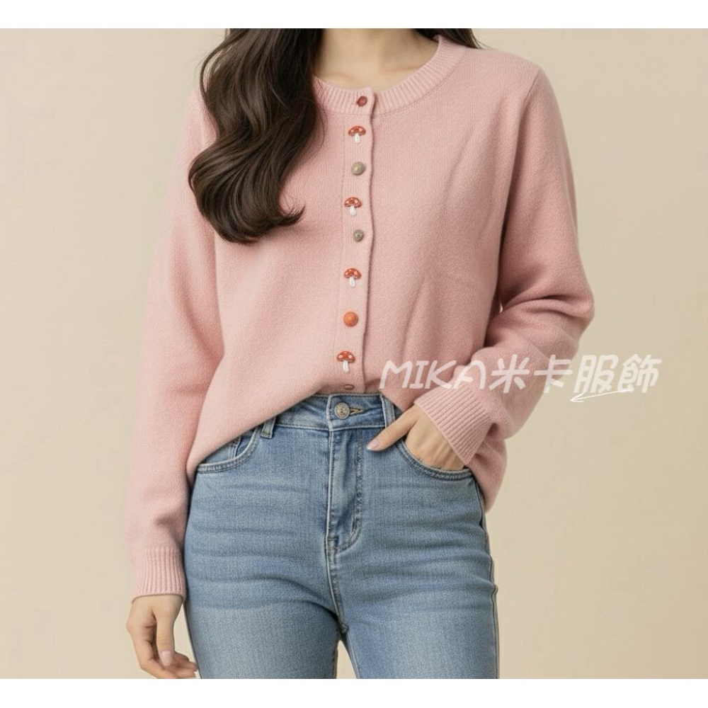 《MIKA米卡服飾》蘑菇彩釦針織開衫 針織外套 針織毛衣 針織上衣 長袖上衣 針織衫 針織 毛衣 小香風外套 外套 女裝-細節圖5