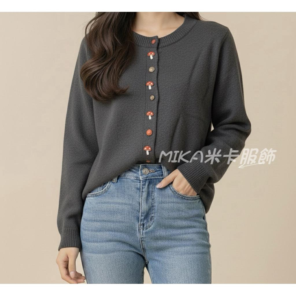 《MIKA米卡服飾》蘑菇彩釦針織開衫 針織外套 針織毛衣 針織上衣 長袖上衣 針織衫 針織 毛衣 小香風外套 外套 女裝-細節圖6