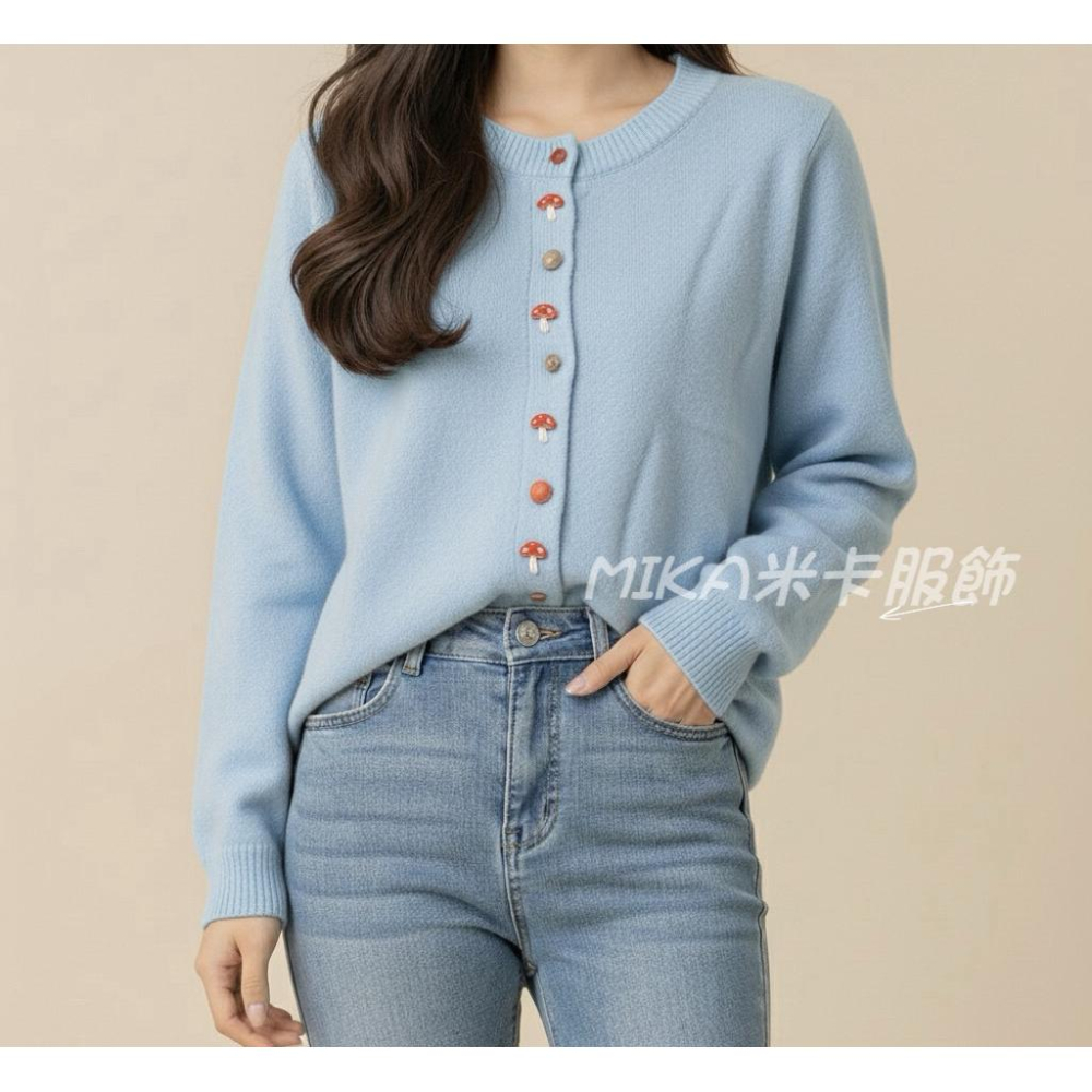 《MIKA米卡服飾》蘑菇彩釦針織開衫 針織外套 針織毛衣 針織上衣 長袖上衣 針織衫 針織 毛衣 小香風外套 外套 女裝-細節圖7