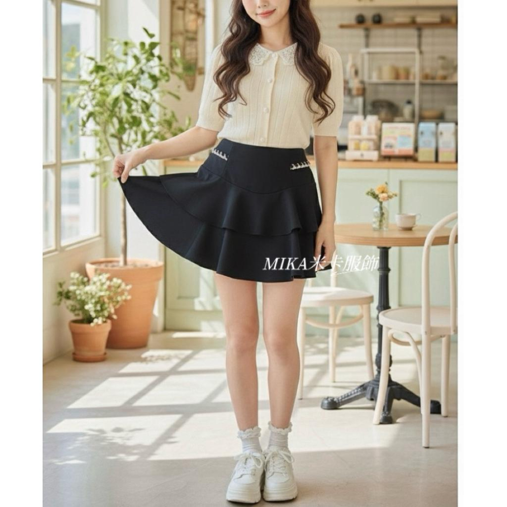 《MIKA米卡服飾》現貨 蛋糕裙 韓版褲裙 蛋糕褲裙 褲裙 裙褲 短裙 顯瘦褲裙 彈力褲裙 黑色褲裙 黑裙 短褲裙 女裝-細節圖3
