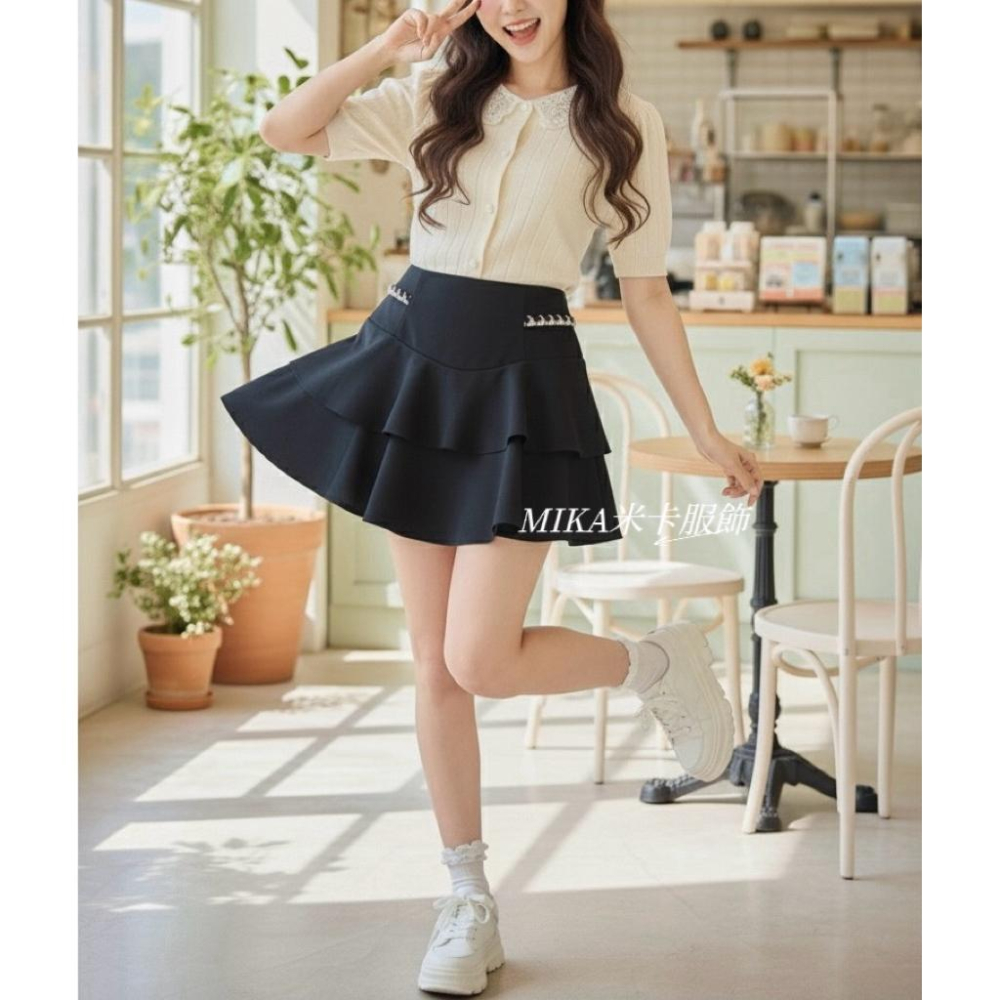 《MIKA米卡服飾》現貨 蛋糕裙 韓版褲裙 蛋糕褲裙 褲裙 裙褲 短裙 顯瘦褲裙 彈力褲裙 黑色褲裙 黑裙 短褲裙 女裝-細節圖4