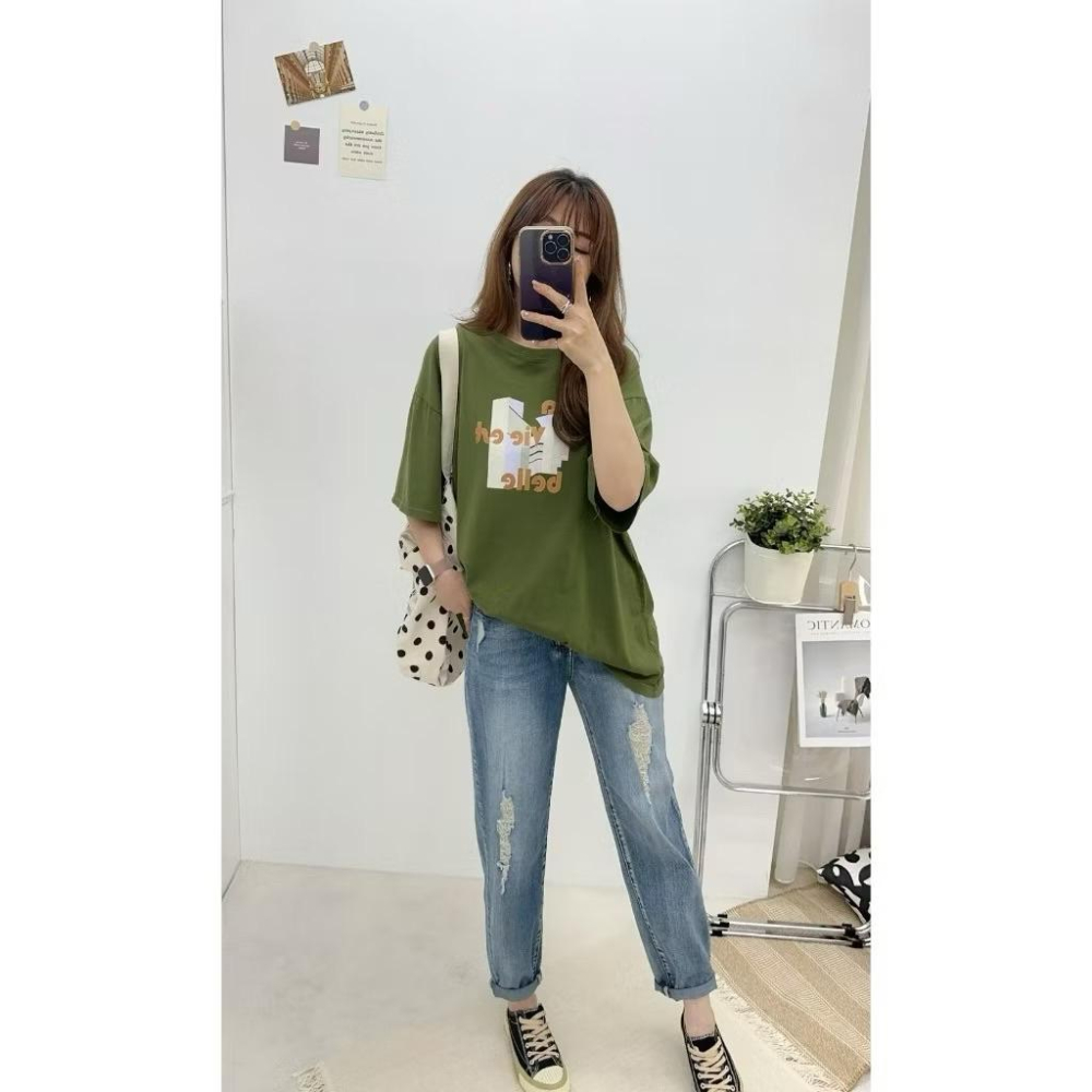 《MIKA米卡服飾》現貨 幾何圖T 長版T 韓版棉T 寬鬆舒服 短袖T恤 短袖上衣 短袖棉T 棉T 長版棉T 女裝 夏季-細節圖5