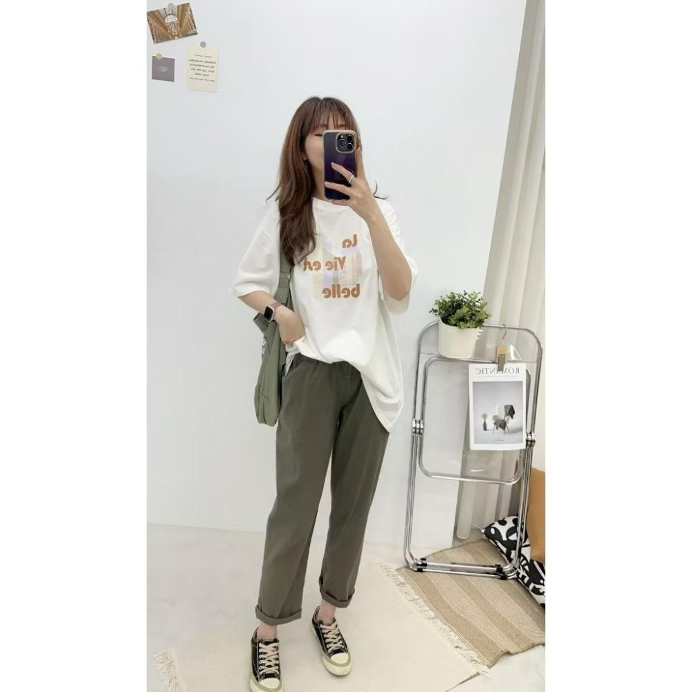 《MIKA米卡服飾》現貨 幾何圖T 長版T 韓版棉T 寬鬆舒服 短袖T恤 短袖上衣 短袖棉T 棉T 長版棉T 女裝 夏季-細節圖6