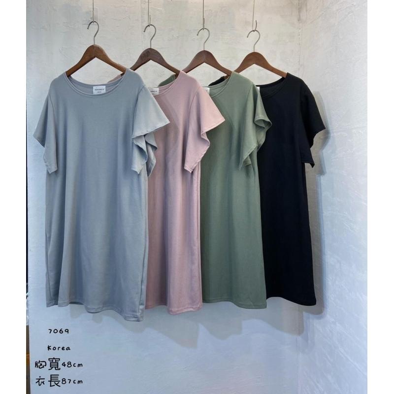 《MIKA米卡服飾》韓系長洋裝 荷葉袖洋裝 素面洋裝 薄棉洋裝 長版上衣 韓版棉T 長版棉T 涼棉洋裝 素面 圓領 女裝-細節圖4