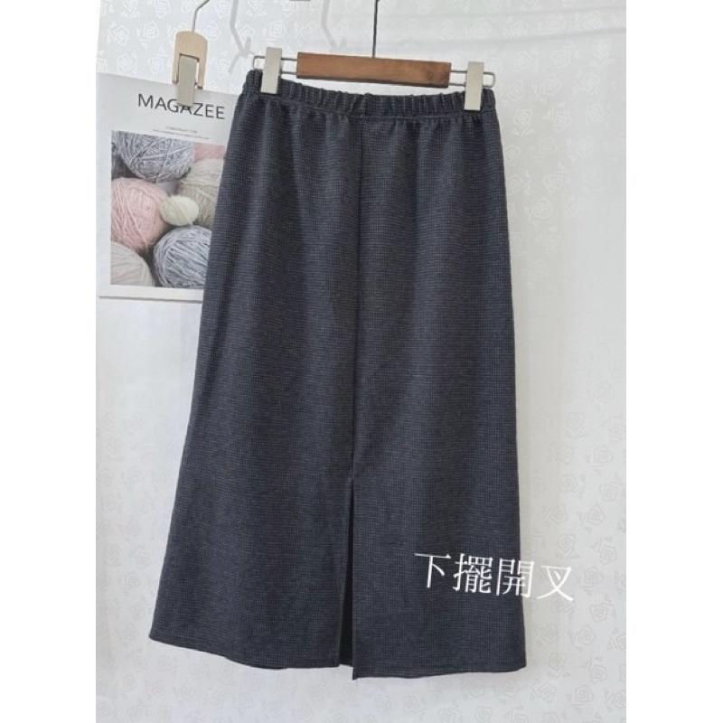 《MIKA米卡服飾》長裙 千鳥格裙 格子裙 裙子 台灣製 A字裙 開衩裙 彈力裙 快速出貨女裝-細節圖3