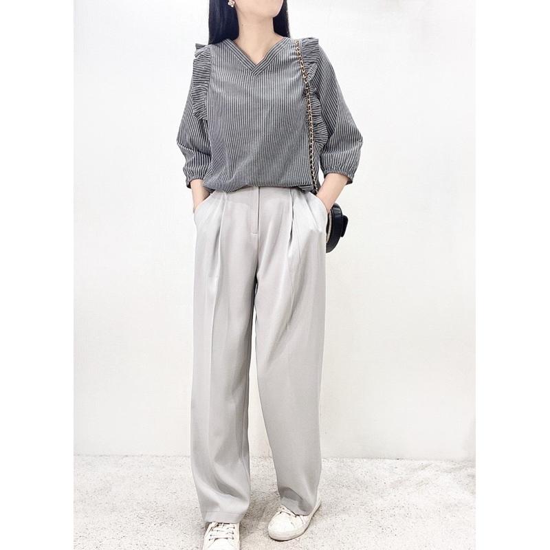 《MIKA米卡服飾》隔日到貨 棉麻格紋上衣 格紋 條紋上衣 格子上衣 格子 V領 棉T  棉麻 麻棉 日系 日系上衣-細節圖6