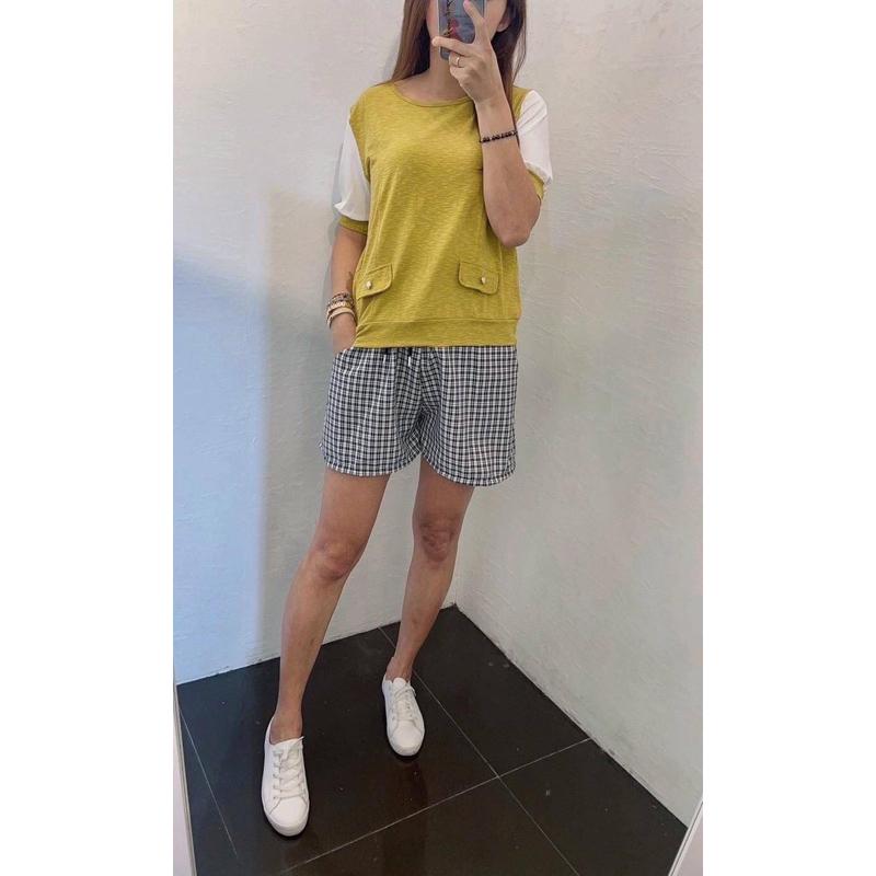 《MIKA米卡服飾》拼接雪紡袖棉T 假蓋袋棉T 素面棉T 配釦 涼感T 彈力棉T 短袖上衣 薄棉T 韓版棉T 女裝-細節圖4