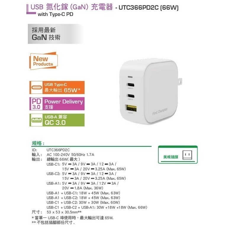 First Champion｜66W USB-C GaN 氮化鎵充電器 PD QC 快充-細節圖7