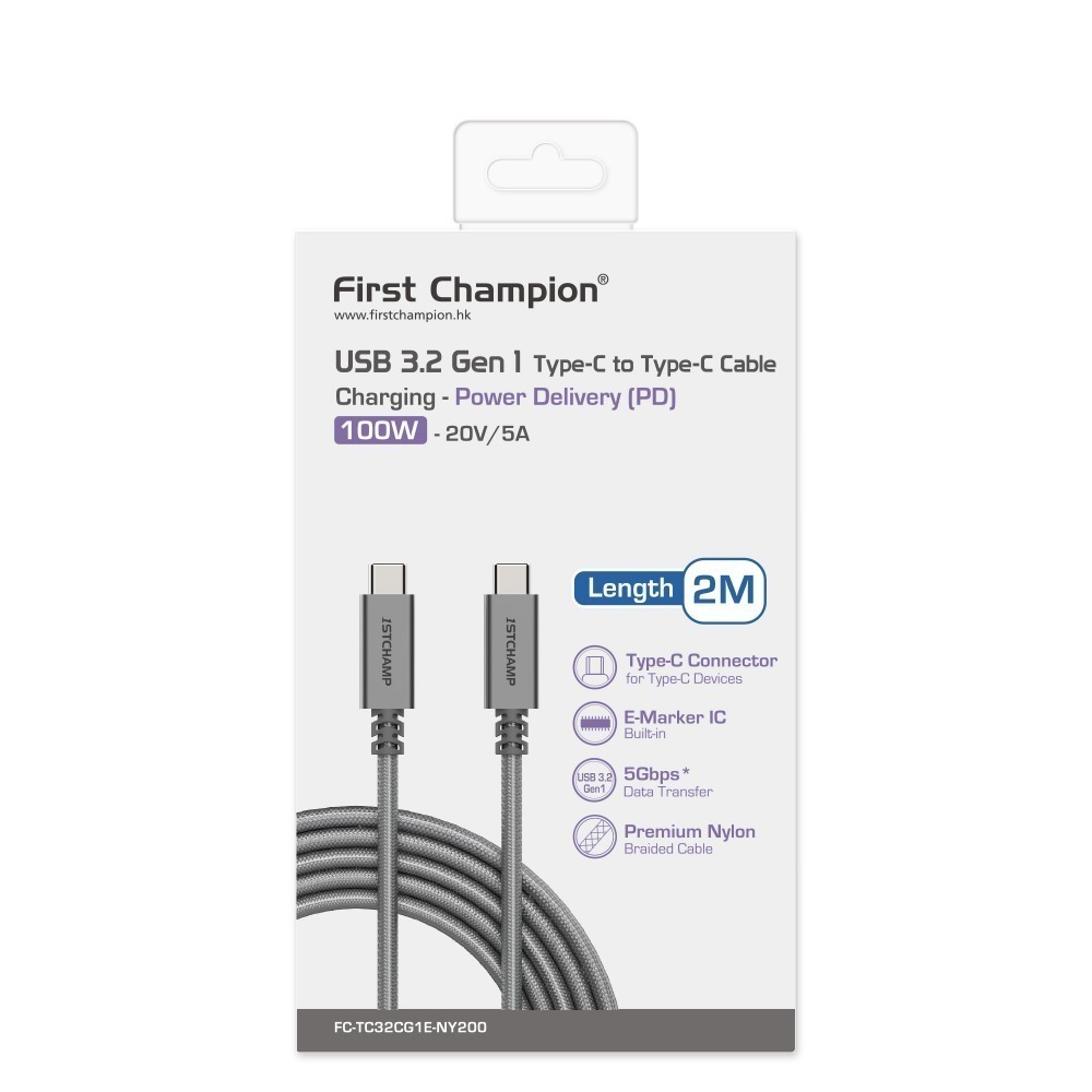 First Champion｜100W USB 3.2 Type-C to Type-C 200cm充電傳輸線 金屬系列-細節圖3