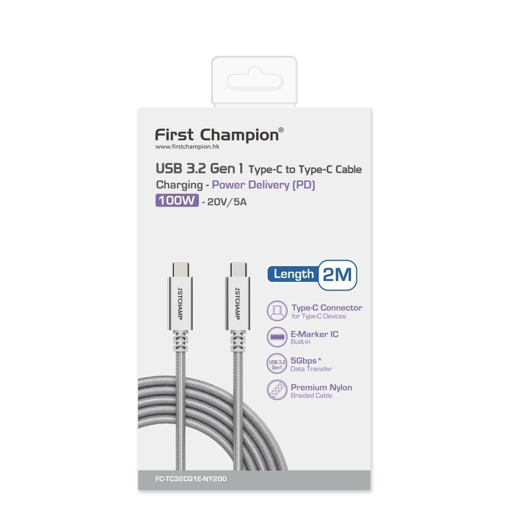 First Champion｜100W USB 3.2 Type-C to Type-C 200cm充電傳輸線 金屬系列-細節圖5