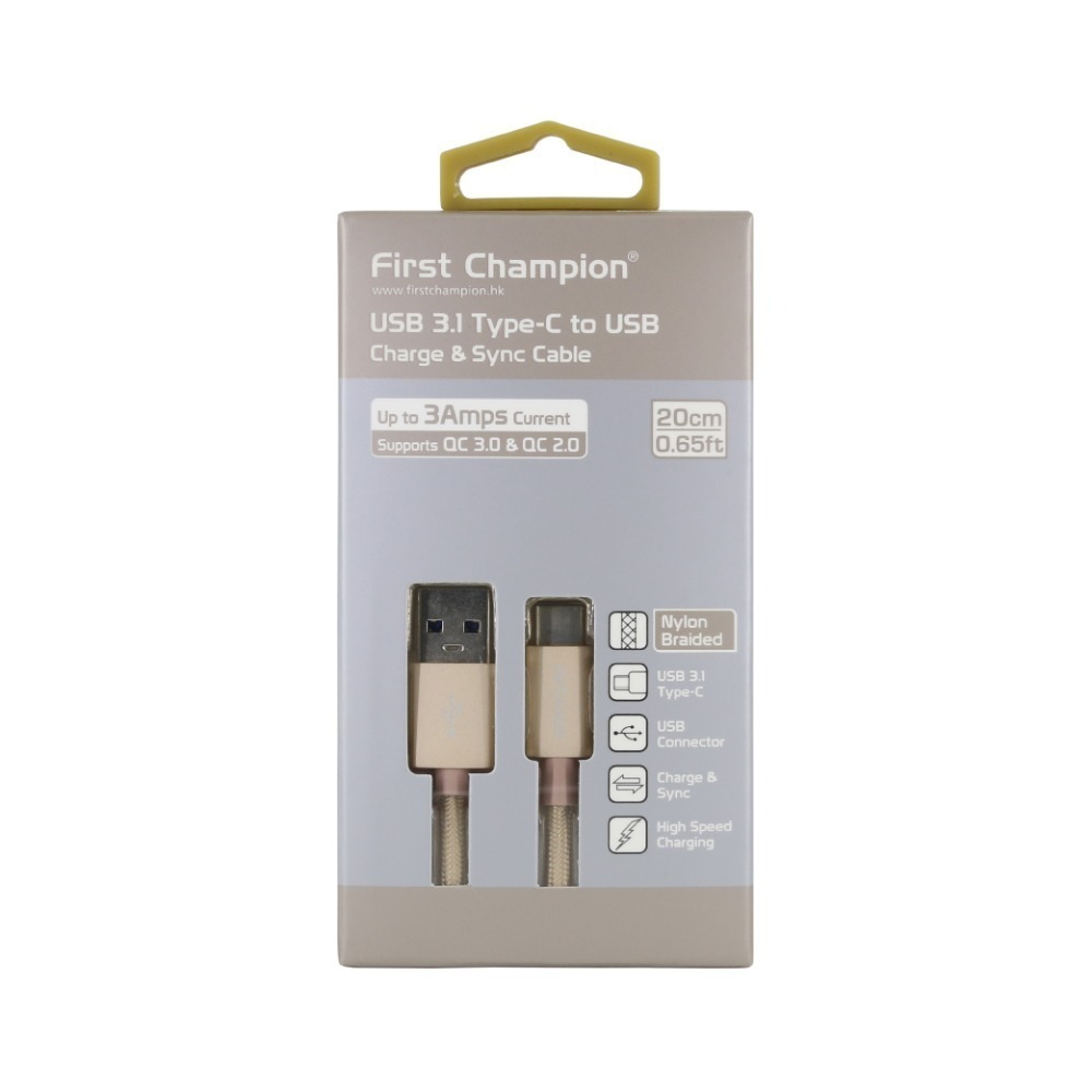 First Champion｜USB 3.1 Type-C 20cm 充電傳輸線 編織線 QC3.0-細節圖3