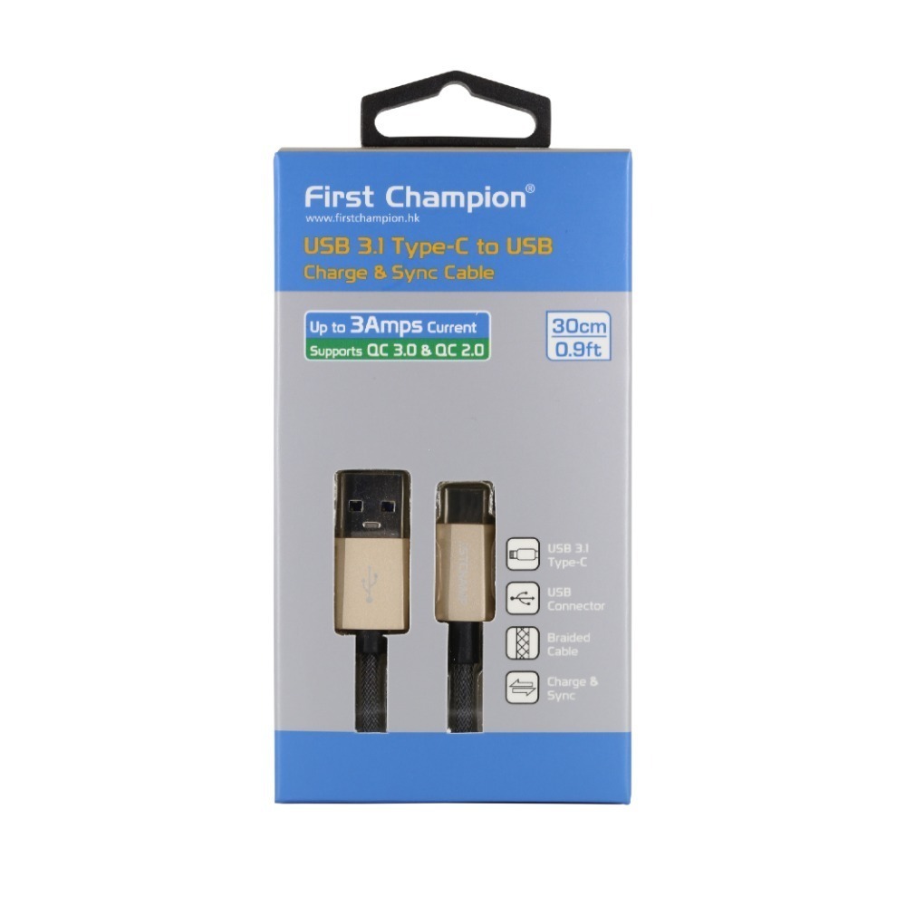 First Champion｜USB 3.1 Type-C 30cm 充電傳輸線 PET網管線材 QC3.0-細節圖5