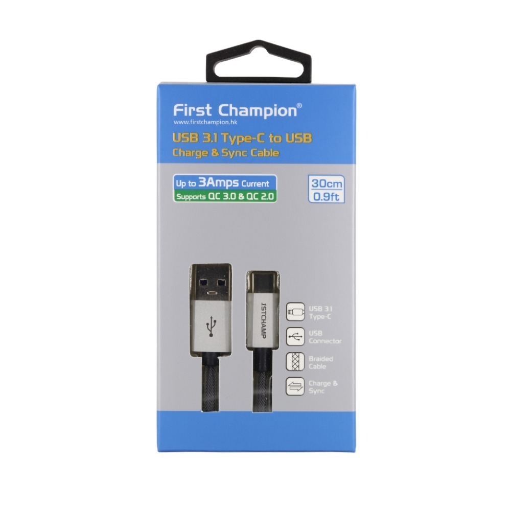 First Champion｜USB 3.1 Type-C 30cm 充電傳輸線 PET網管線材 QC3.0-細節圖7