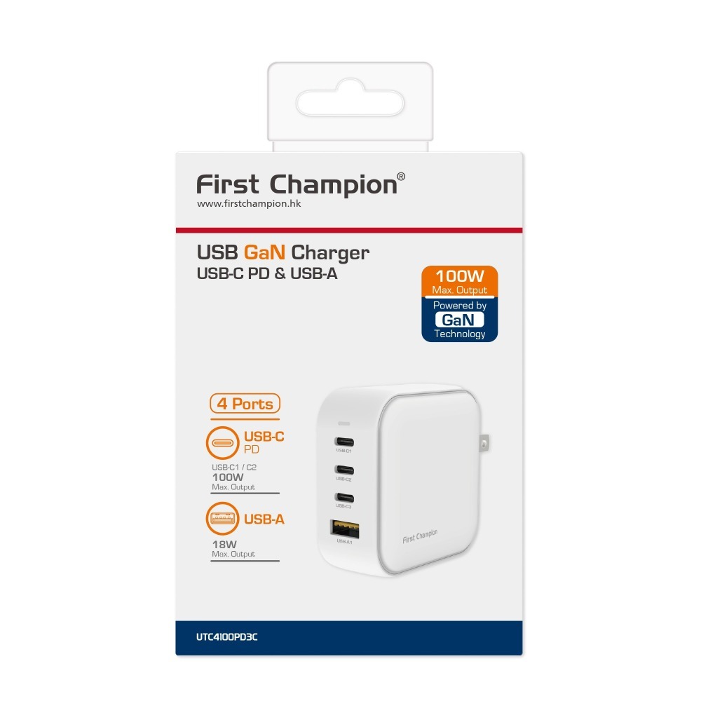 First Champion｜100W USB-C GaN 氮化鎵充電器 PD QC 快充 （贈C to C充電線）-細節圖4