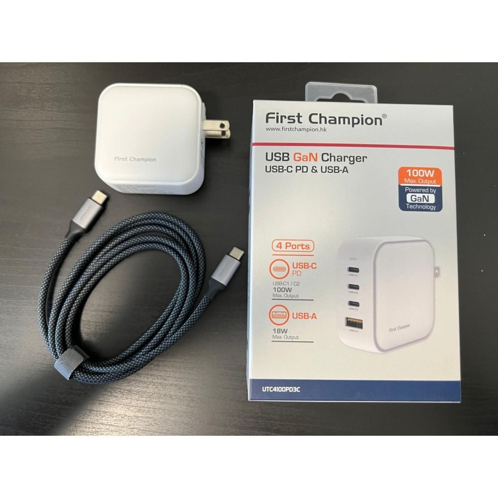 First Champion｜100W USB-C GaN 氮化鎵充電器 PD QC 快充 （贈C to C充電線）-細節圖5