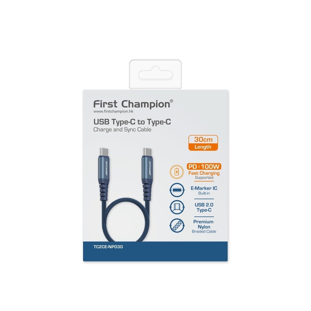 First Champion｜100W USB 2.0 Type-C to Type-C 30cm 充電傳輸線 尼龍系列-細節圖4