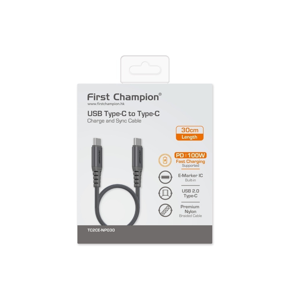 First Champion｜100W USB 2.0 Type-C to Type-C 30cm 充電傳輸線 尼龍系列-細節圖7