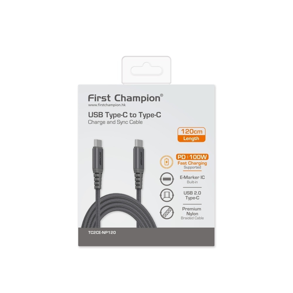 First Champion｜100W USB 2.0 Type-C to Type-C 120cm充電傳輸線 尼龍系列-細節圖7