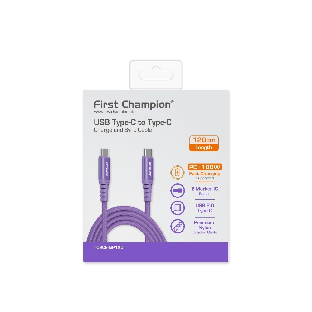 First Champion｜100W USB 2.0 Type-C to Type-C 120cm充電傳輸線 尼龍系列-細節圖10