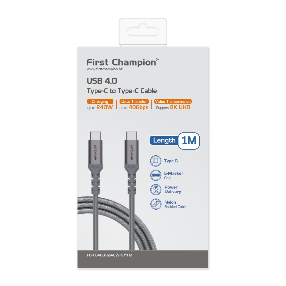 First Champion｜100W USB 4.0 Type-C to Type-C 100cm充電傳輸線 金屬系列-細節圖3