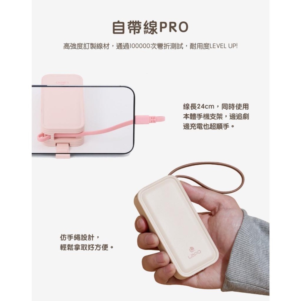 LaPO｜原廠授權賣場 保固18個月 5000mAh 20W雙向快充二合一充電器行動電源 充電器 自帶線 AC插頭-細節圖9