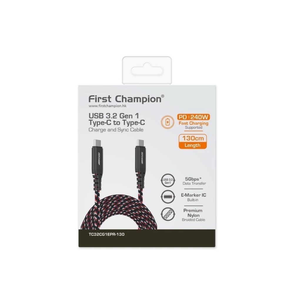 First Champion｜130cm 240W USB 3.2 Type-C to Type-C充電傳輸線-細節圖2