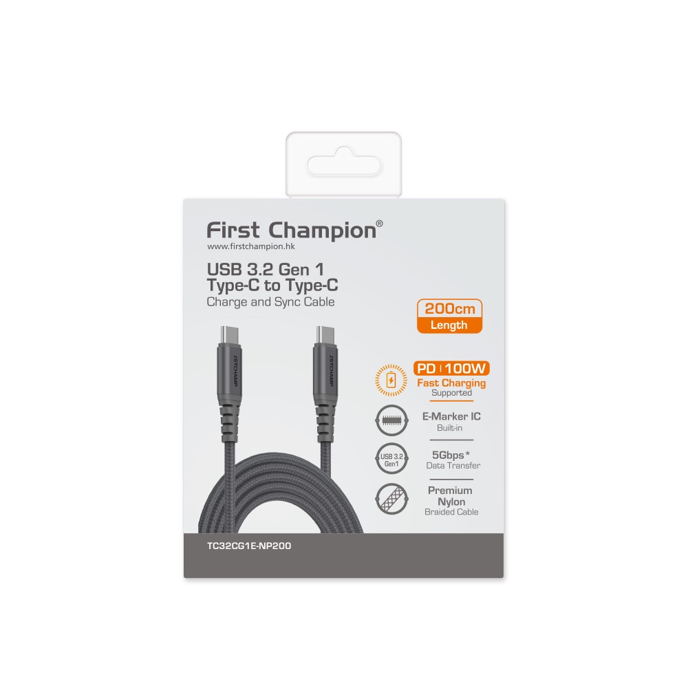 First Champion｜200cm 100W USB 3.2 Gen1 Type-C to Type-C充電傳輸線-規格圖5