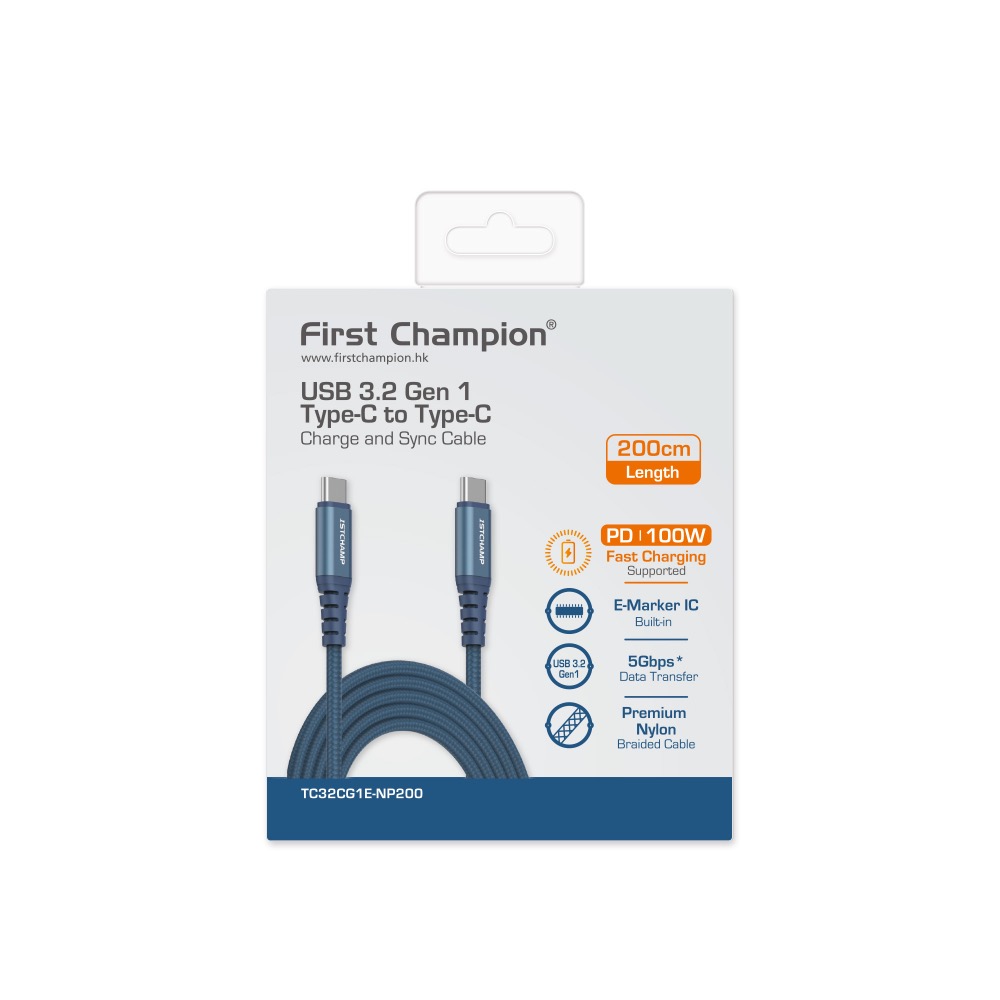 First Champion｜200cm 100W USB 3.2 Gen1 Type-C to Type-C充電傳輸線-規格圖5