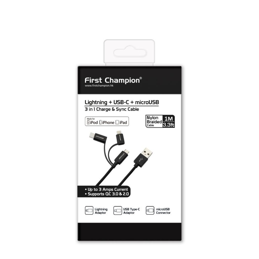 First Champion｜30cm/100cm MFi認證 尼龍編織 3合1充電傳輸線-細節圖3