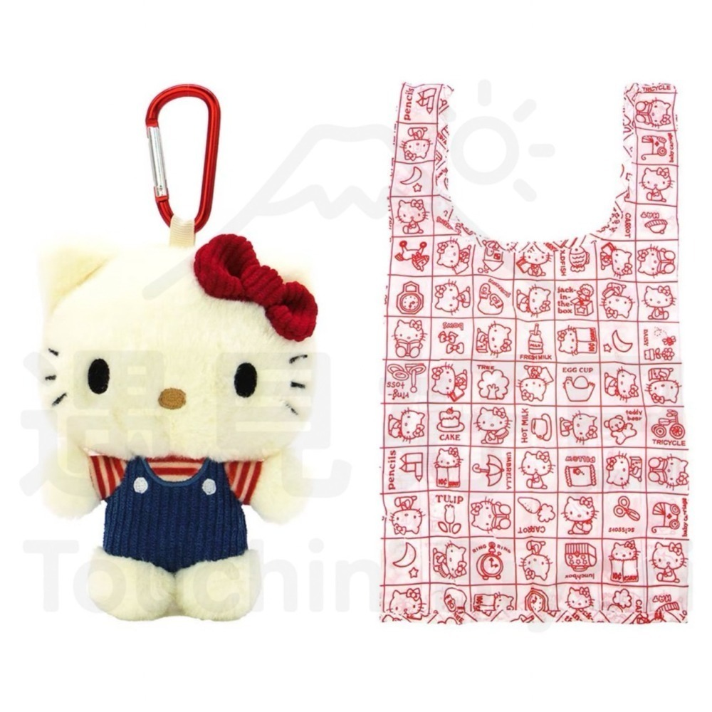 【現貨】日本 三麗鷗 Sanrio【復刻版】Hello Kitty 細植絨可收納購物袋｜登山扣吊飾-細節圖4