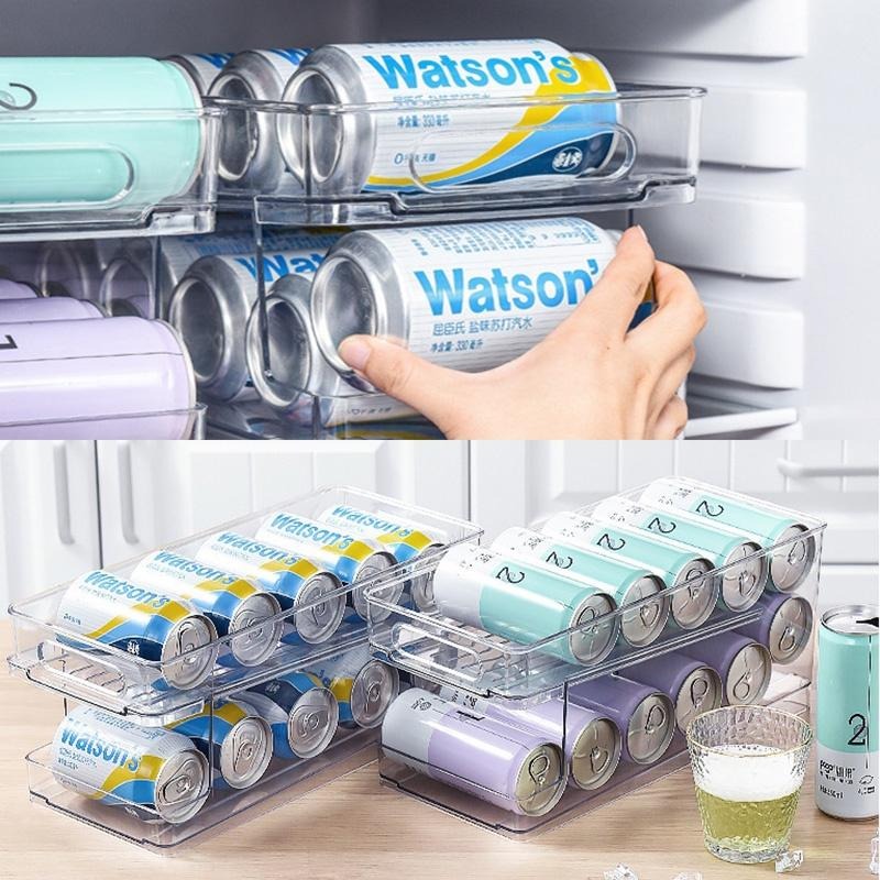 飲料收納架 冰箱收納盒 廚房啤酒飲料儲物盒 易拉罐自動滾落置物架 置物架 收納盒 飲料架 壓克力收納盒 自動滾落架 易開-細節圖8