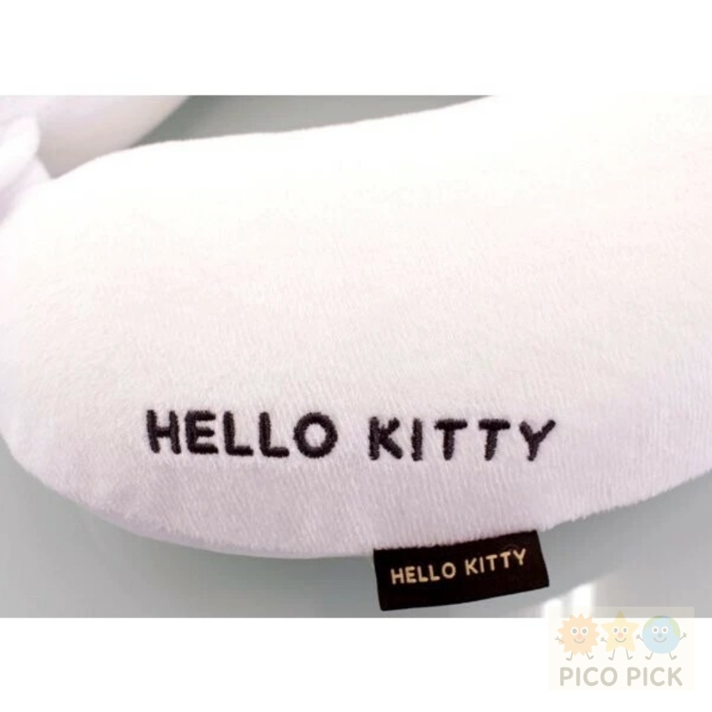 日本🇯🇵直送｜正版Sanrio Hello Kitty 刺繡頸枕/旅行枕 白色愛心款／黑色愛心款-細節圖4