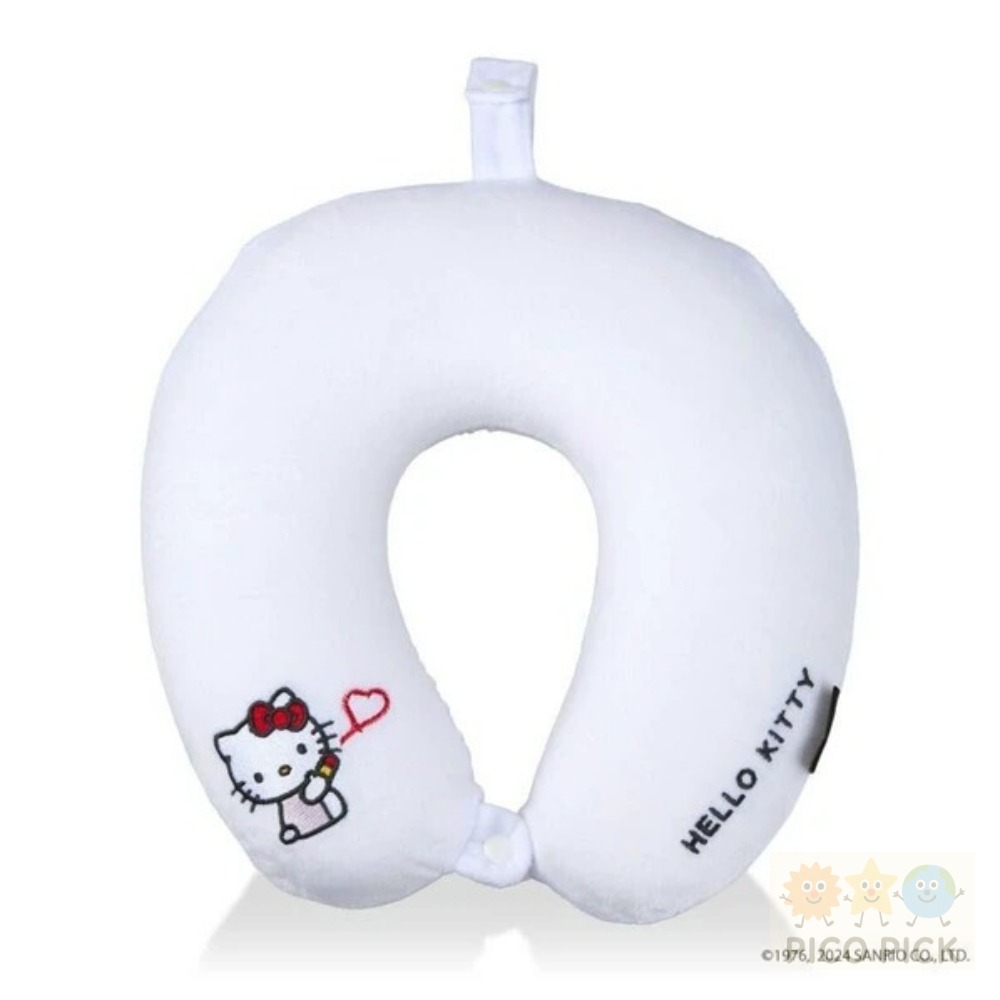 日本🇯🇵直送｜正版Sanrio Hello Kitty 刺繡頸枕/旅行枕 白色愛心款／黑色愛心款-規格圖6