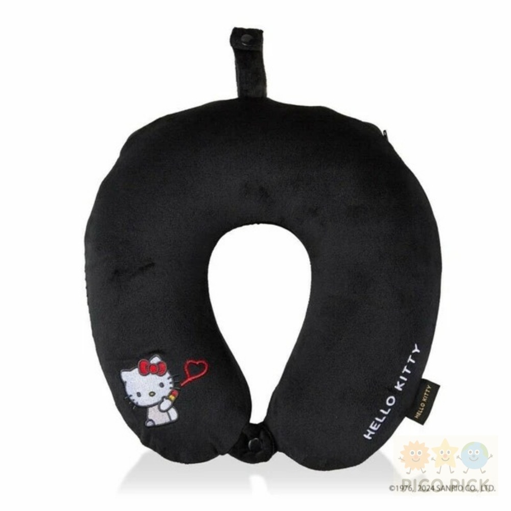 日本🇯🇵直送｜正版Sanrio Hello Kitty 刺繡頸枕/旅行枕 白色愛心款／黑色愛心款-規格圖6