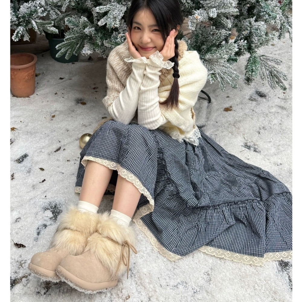 C《現貨》保暖加絨短筒雪地靴 花邊蝴蝶結可拆卸 毛毛靴 柔軟加厚雪地靴-細節圖7