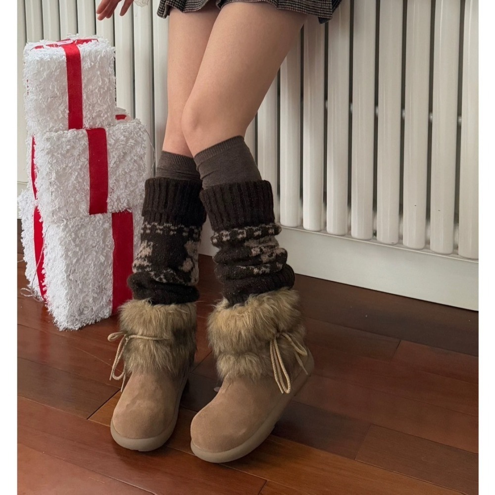 C《現貨》保暖加絨短筒雪地靴 花邊蝴蝶結可拆卸 毛毛靴 柔軟加厚雪地靴-細節圖11